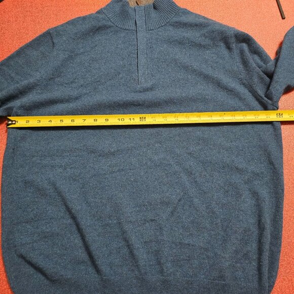Kinross Cashmere Mens Teal Quarter-Zip Sweater XL Quiet Luxury Academia Preppy - Picture 6 of 8